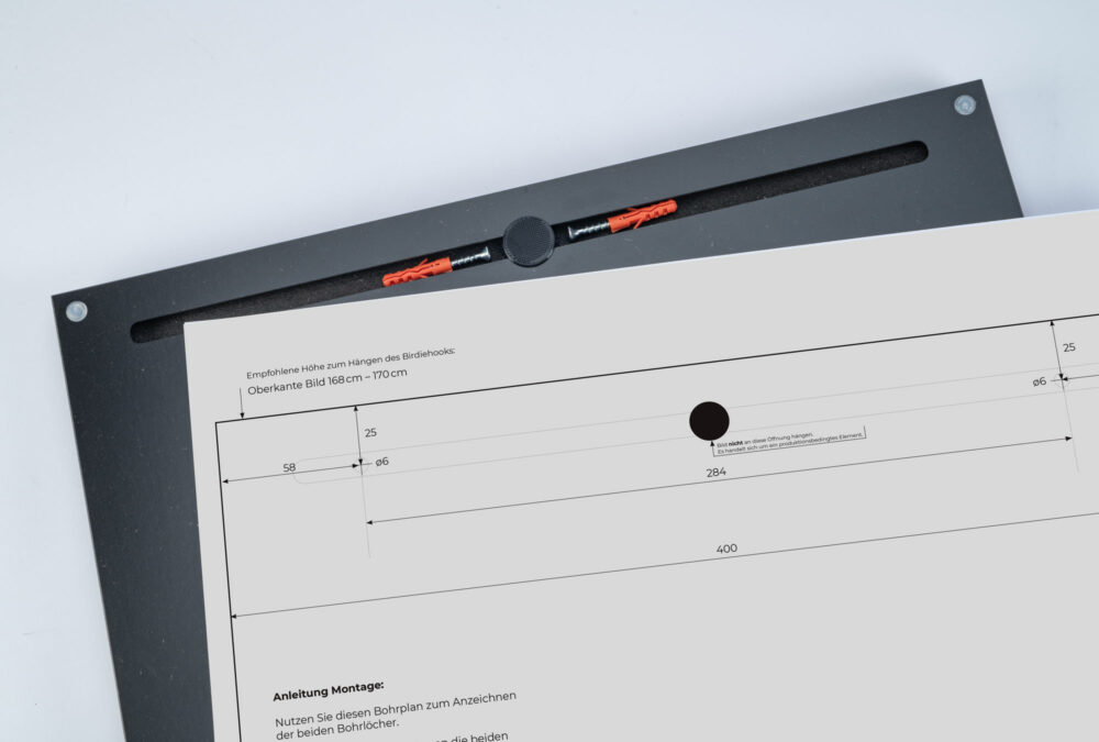 Bohrplan und Rückseite eines Birdiehooks